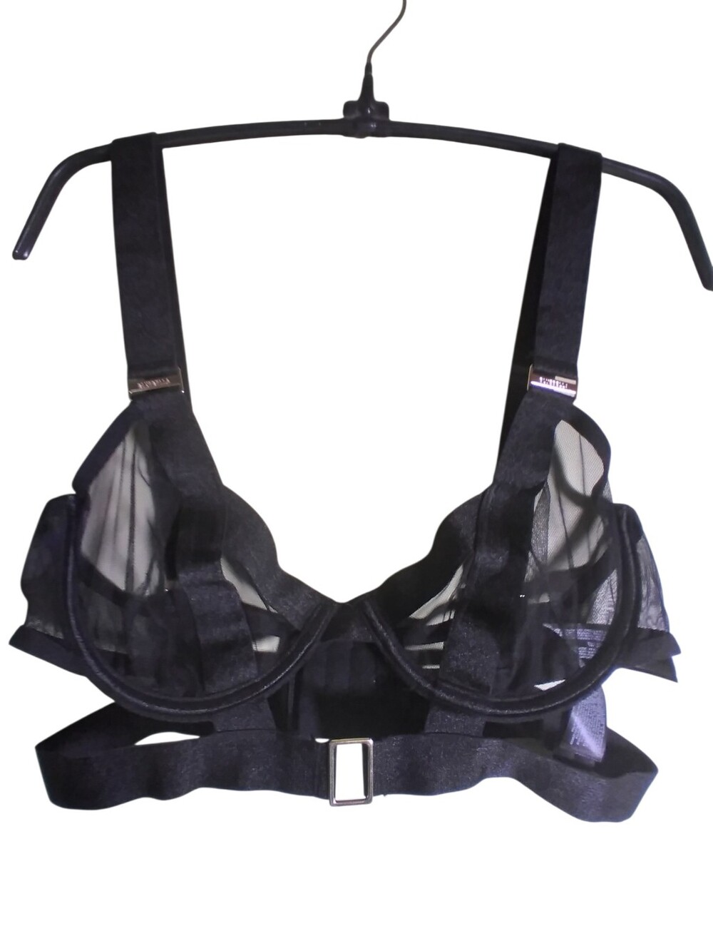 Bluebella Black Shear And Lace Strappy Bra 3 Clasps Size 32c  DD Lingerie